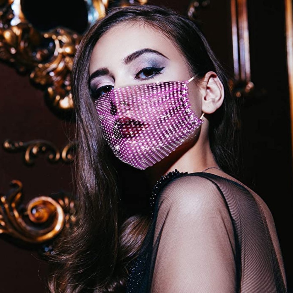 Mesh rhinestone fancy formal face mask